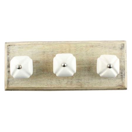 Solid White Square Ceramic Wooden Hook